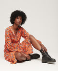 Robe midi fleurie vintage col en V – Claire