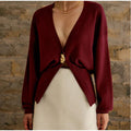 Cardigan col V femme avec boutons dorés élégant – Camille