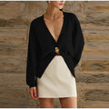 Cardigan col V femme avec boutons dorés élégant – Camille