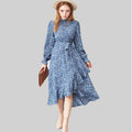 Robe Midi Imprimée à Manches Longues