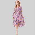 Robe Midi Imprimée à Manches Longues