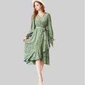 Robe Midi Imprimée à Manches Longues