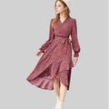 Robe Midi Imprimée à Manches Longues