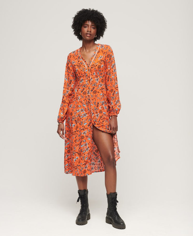 Robe midi fleurie vintage col en V – Claire