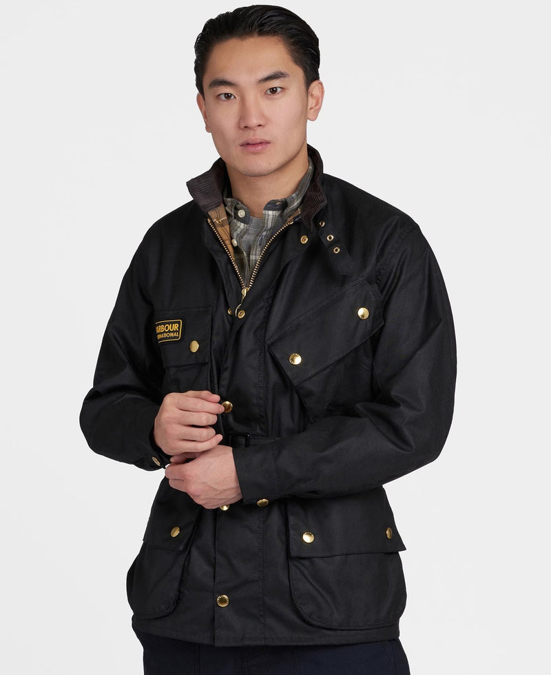 Veste moto en coton ciré et tartan - Max