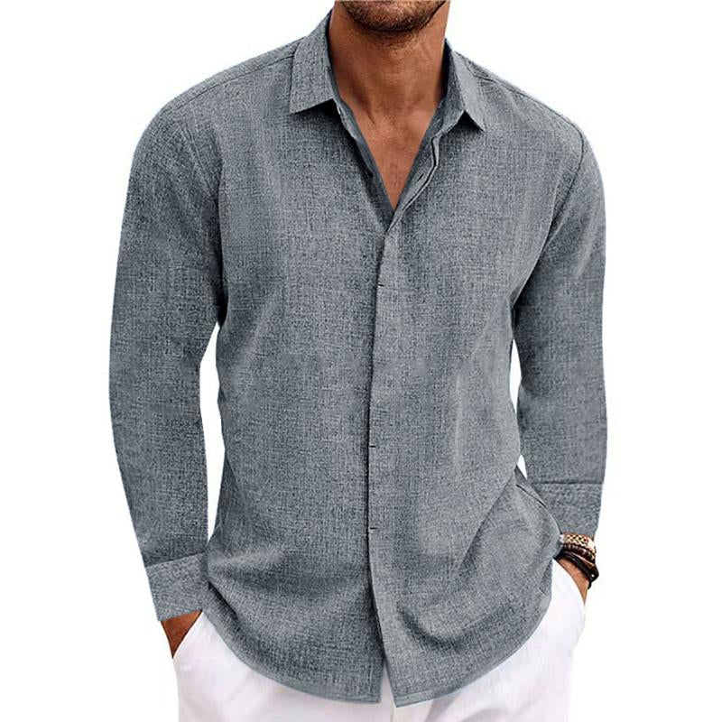 Chemise décontractée en coton-lin pour hommes à manches longues – David