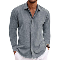 Chemise décontractée en coton-lin pour hommes à manches longues – David